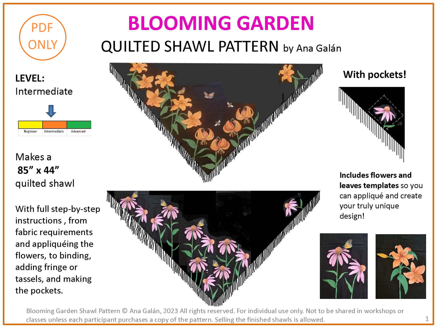 Blooming Garden Quilted Shawl Pattern (PDF ONLY)