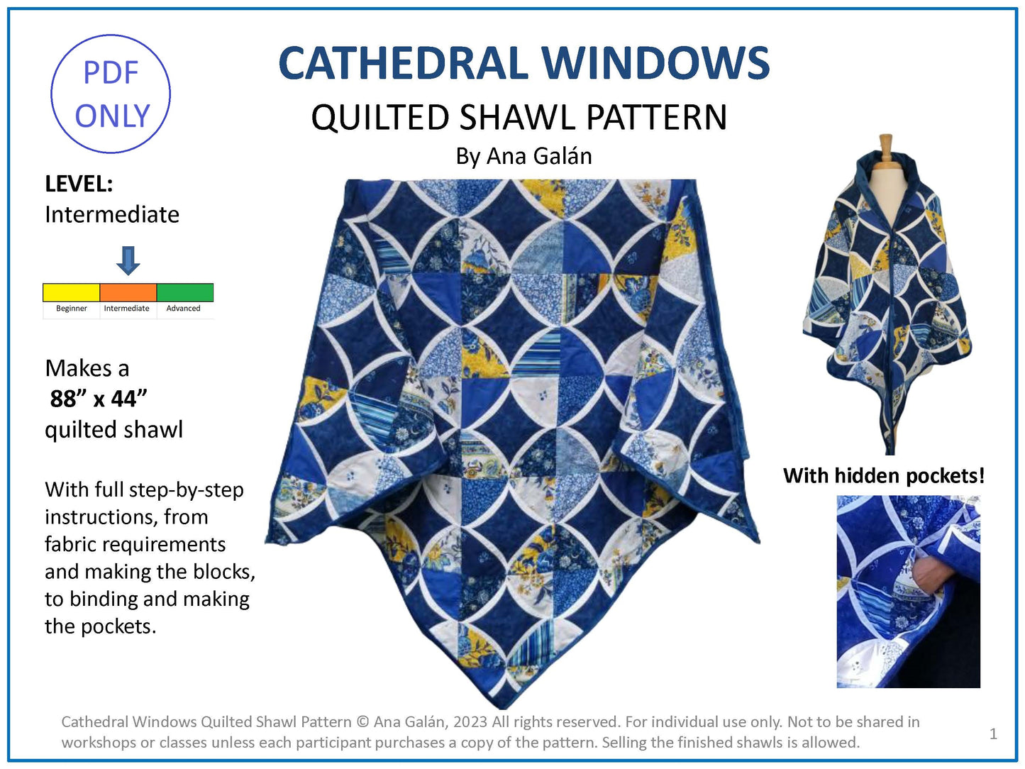 Cathedral Windows Quilted Shawl Pattern (PDF ONLY)