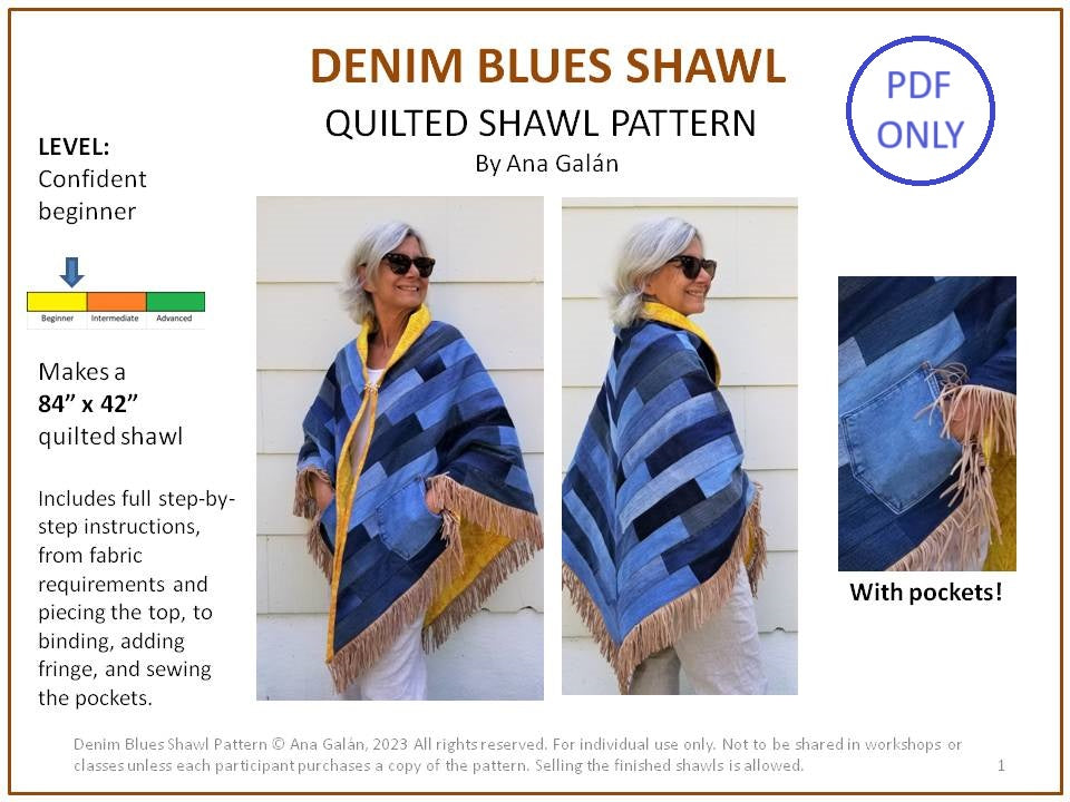 Denim Blues Quilted Shawl Pattern (PDF ONLY)