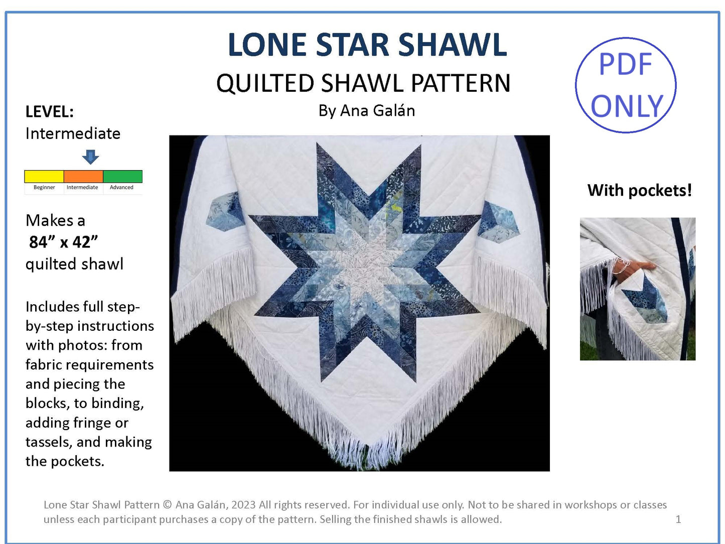 Lone Star Quilted Shawl Pattern (PDF ONLY)